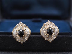 Boucles d'oreilles damier en or jaune 18 carats, onyx et diamants