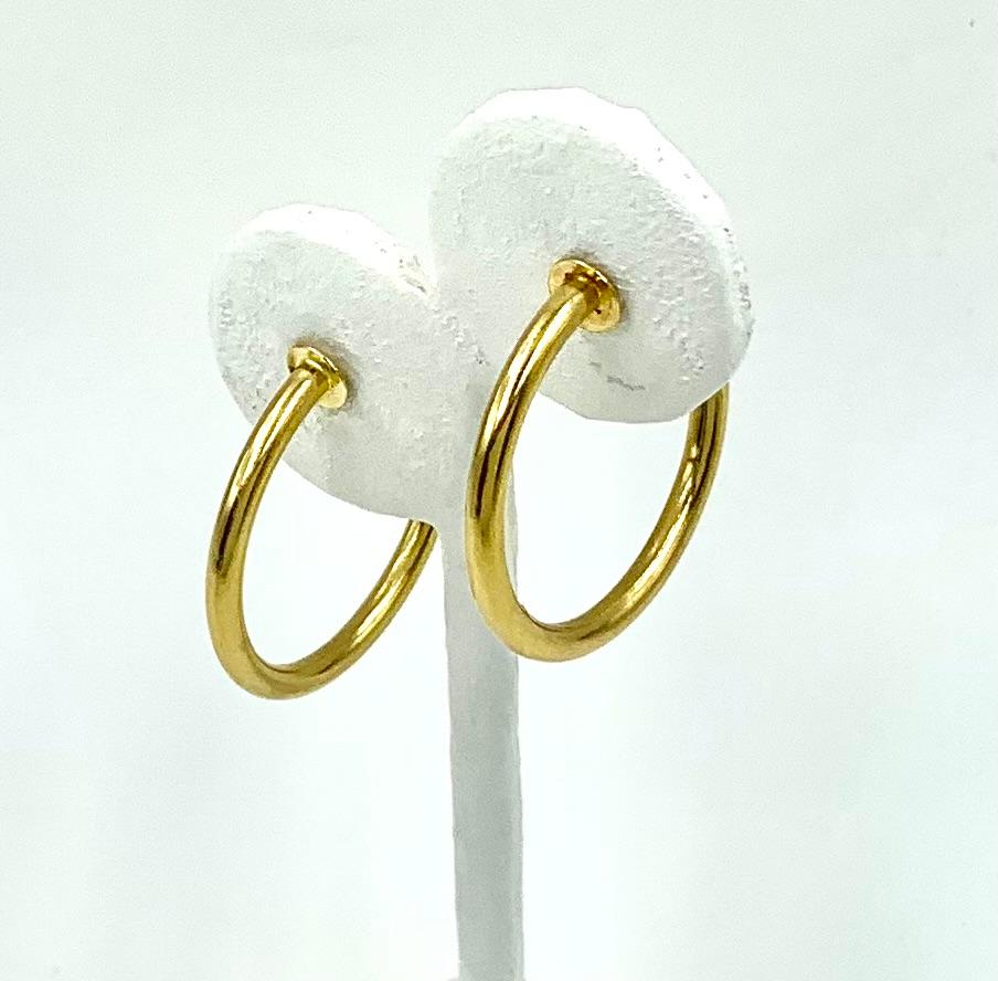 Estate 18K Yellow Gold Classical Greek Large Huggie Hoop Earrings, Signed For Sale 4