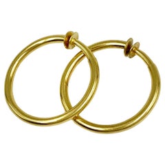 Vintage Estate 18K Yellow Gold Classical Greek Large Huggie Hoop Earrings, Signed