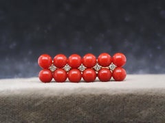 Estate 18K Yellow Gold Coral and Diamond Horizontal Bar Ring