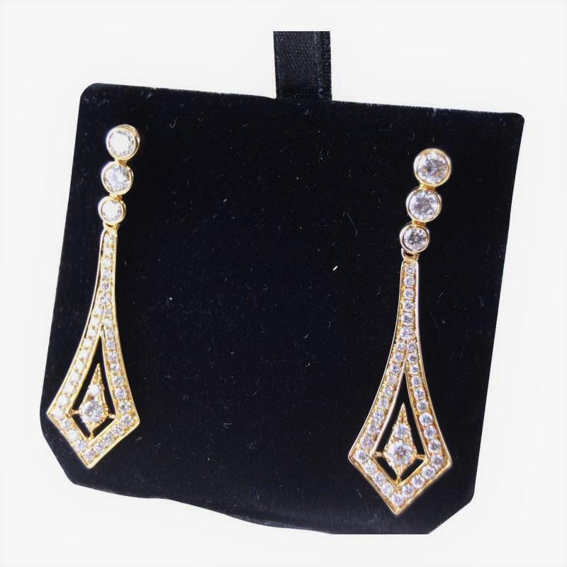 Round Cut Estate 18k Yellow Gold Custom Made Diamond Drop Earrings 2.47cts