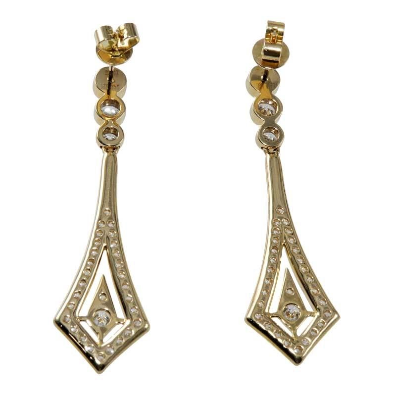 Women's Estate 18k Yellow Gold Custom Made Diamond Drop Earrings 2.47cts