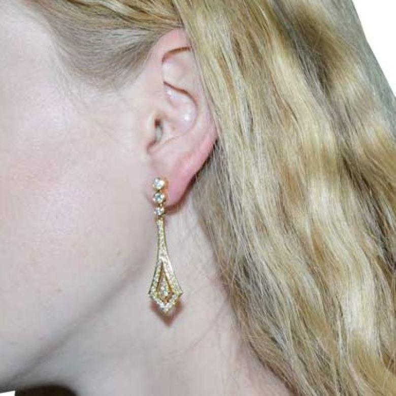 Estate 18k Yellow Gold Custom Made Diamond Drop Earrings 2.47cts 2