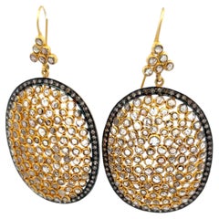 Estate 18K Yellow Gold Dangling Earrings with 7.32ct Round & Rose Cut Diamonds