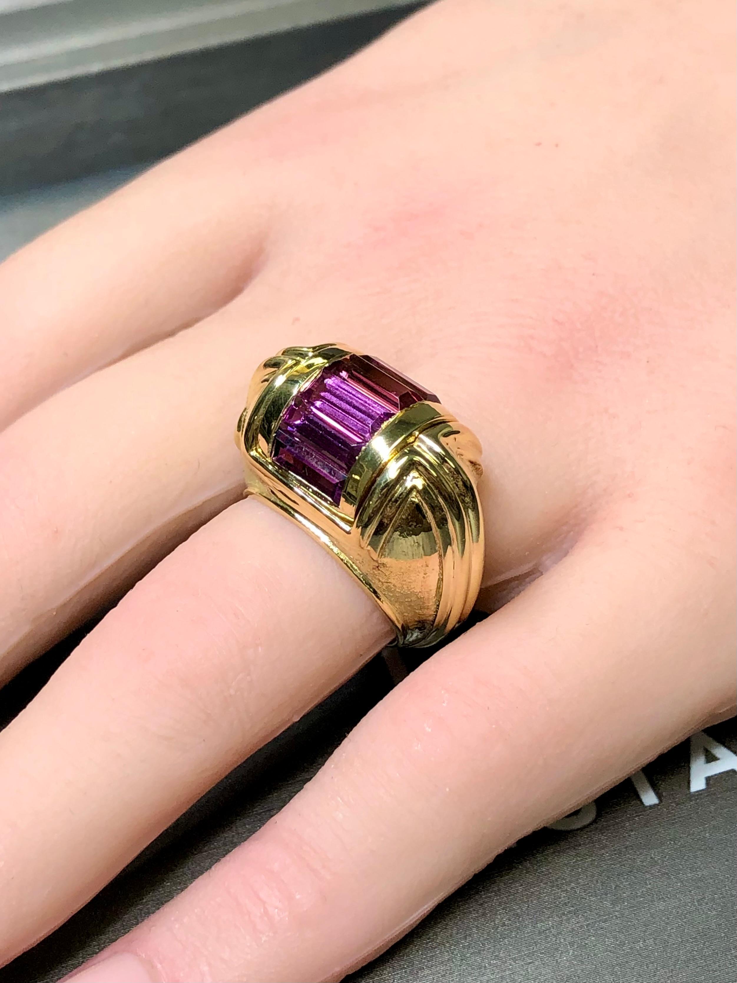Estate 18K Yellow Gold Designer Tourmaline Textured Dome Cocktail Ring 11cttw For Sale 5