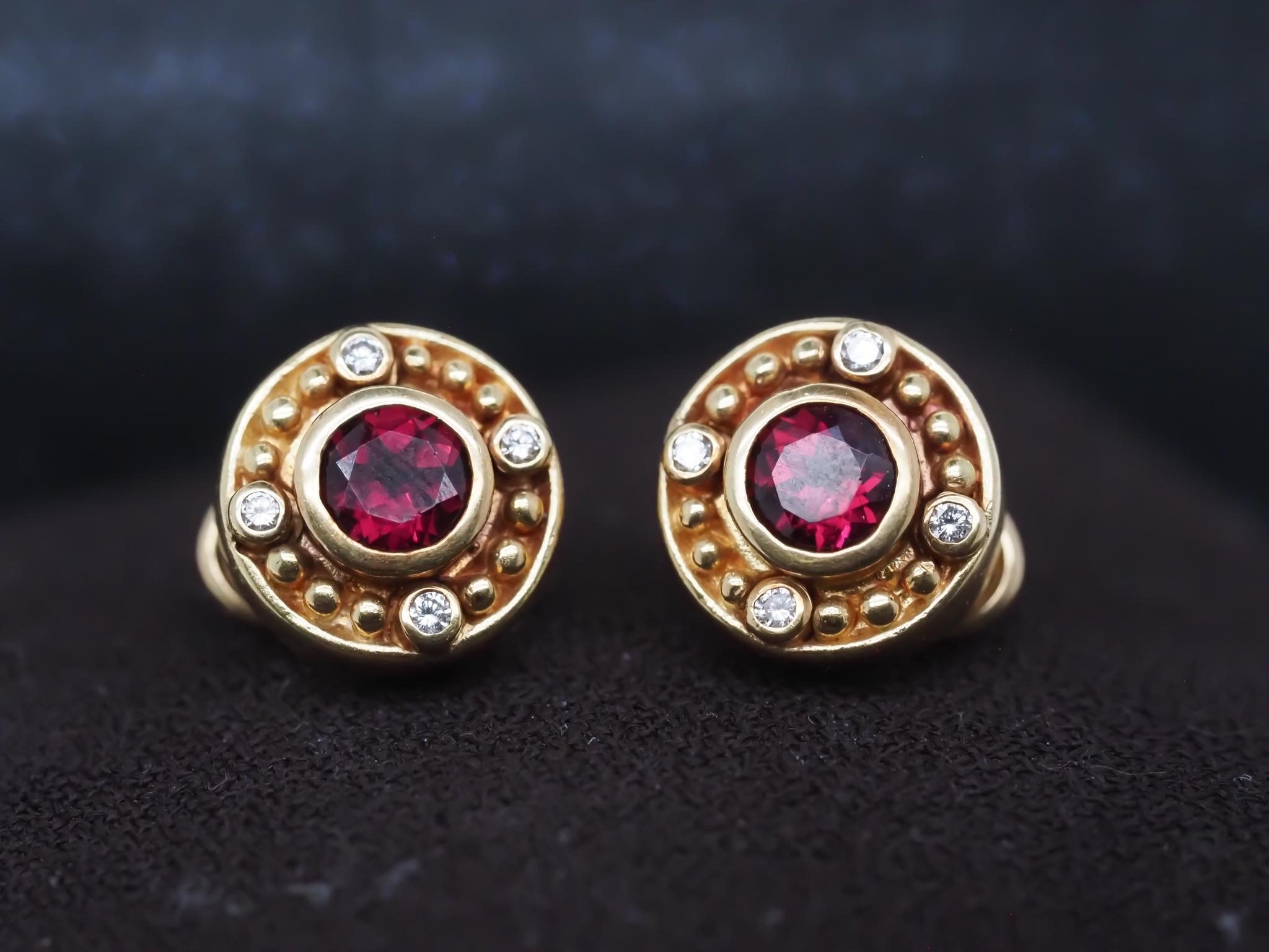 Boucles d'oreilles en or jaune 18K avec diamants et tourmaline - VHK#573a en vente 1
