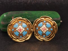 Estate 18K Yellow Gold Elizabeth Gage Enamel Painting Earrings - VHK#467a