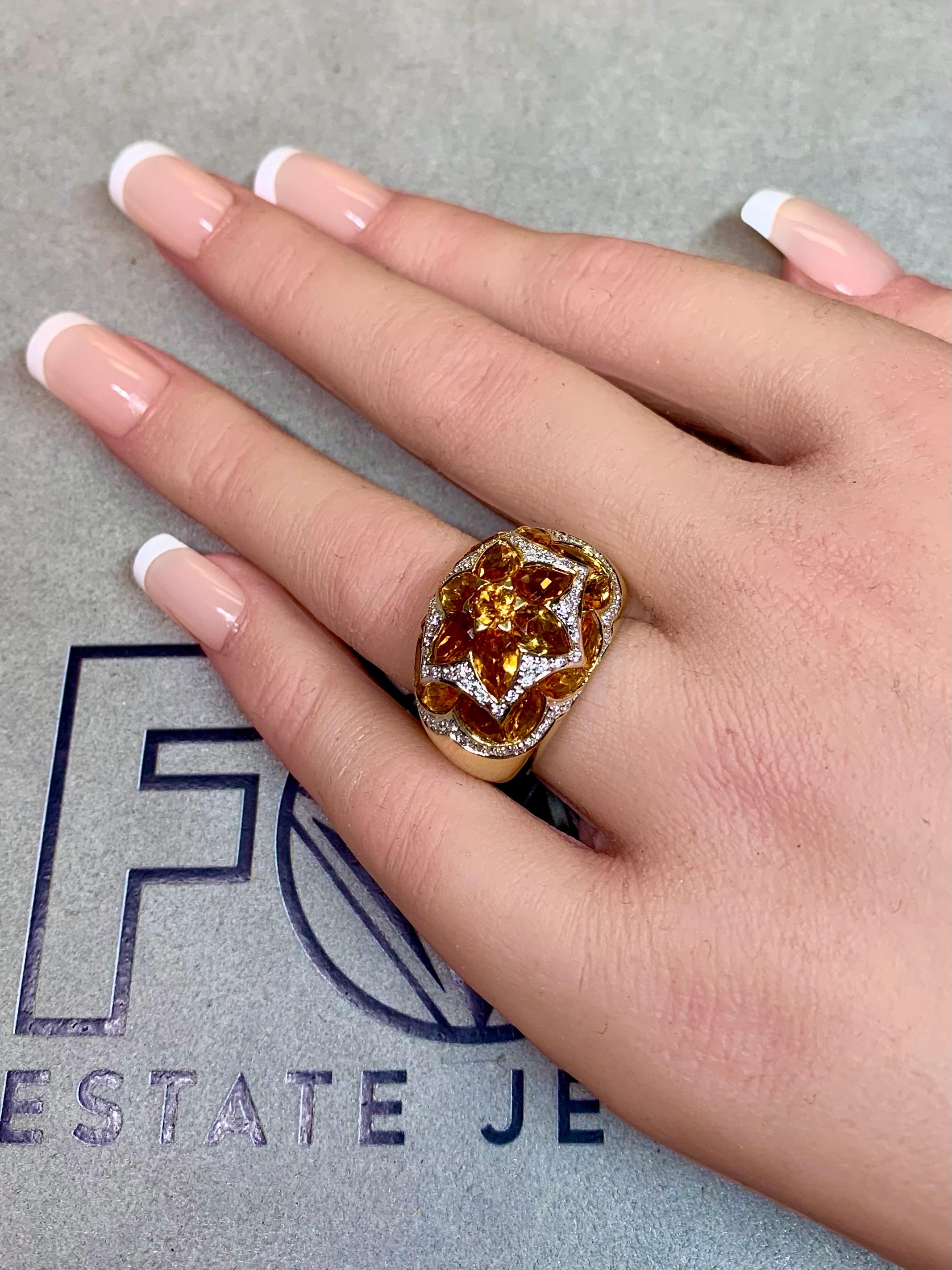 Estate 18K Gelbgold Fancy Citrin Diamant Mosaik gewölbt Cocktail Ring 7ctw im Angebot 5