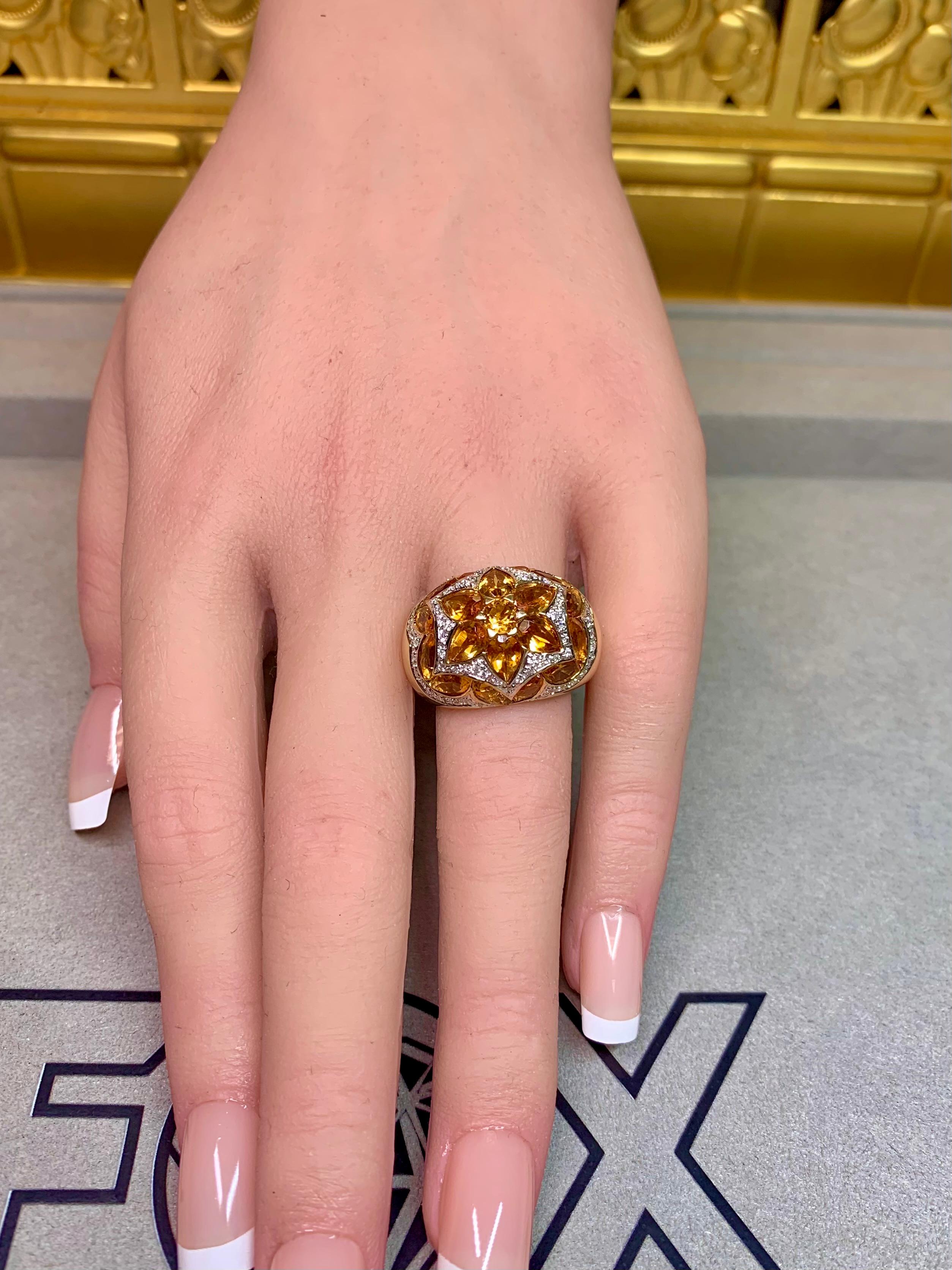 Estate 18K Gelbgold Fancy Citrin Diamant Mosaik gewölbt Cocktail Ring 7ctw im Angebot 6