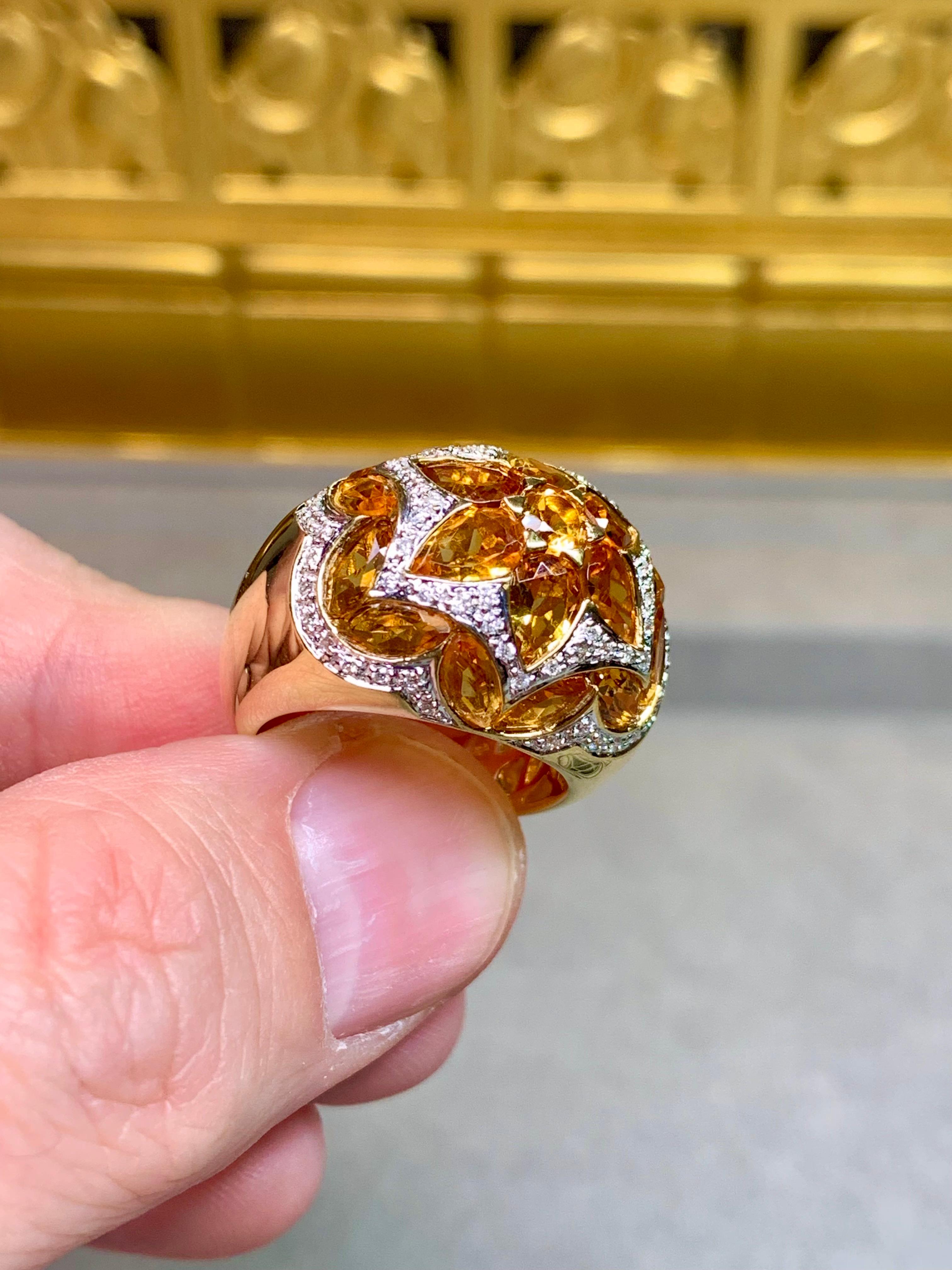 Estate 18K Gelbgold Fancy Citrin Diamant Mosaik gewölbt Cocktail Ring 7ctw im Angebot 1