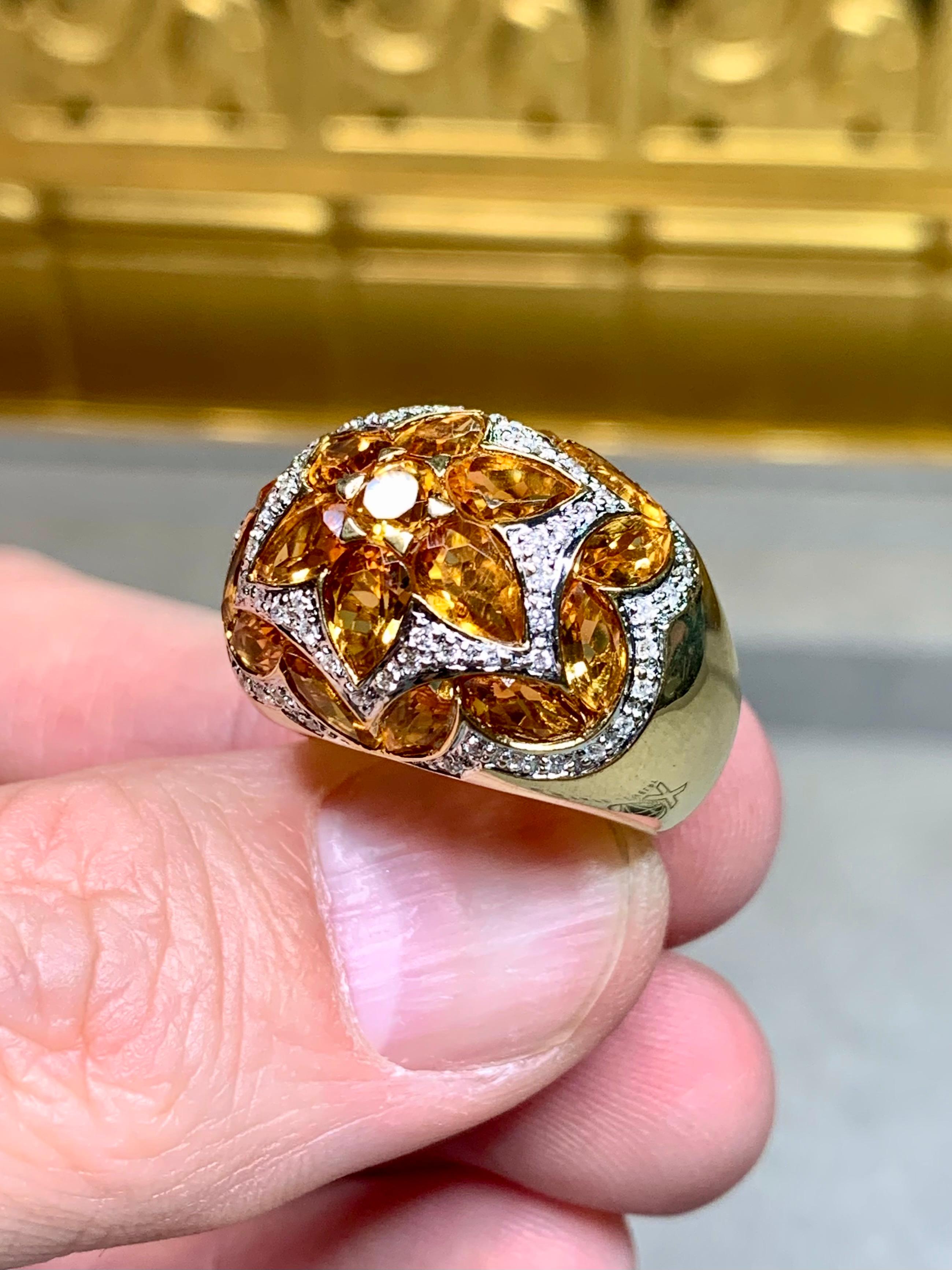 Estate 18K Gelbgold Fancy Citrin Diamant Mosaik gewölbt Cocktail Ring 7ctw im Angebot 2