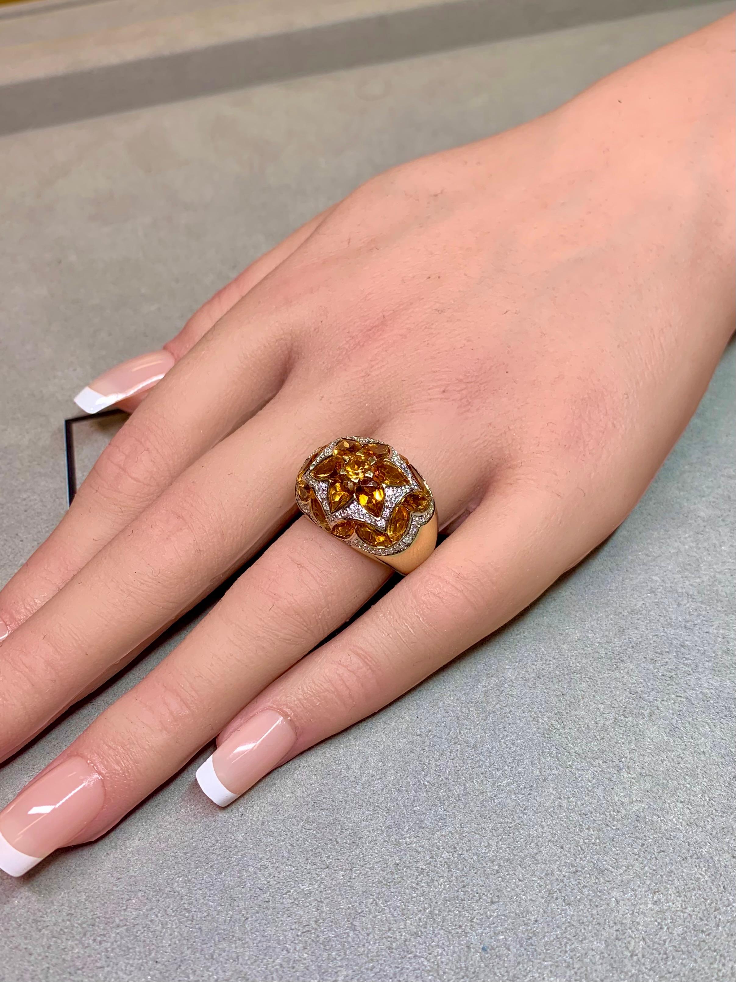 Estate 18K Gelbgold Fancy Citrin Diamant Mosaik gewölbt Cocktail Ring 7ctw im Angebot 3