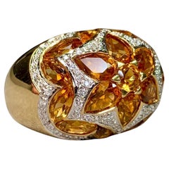 Estate 18K Gelbgold Fancy Citrin Diamant Mosaik gewölbt Cocktail Ring 7ctw