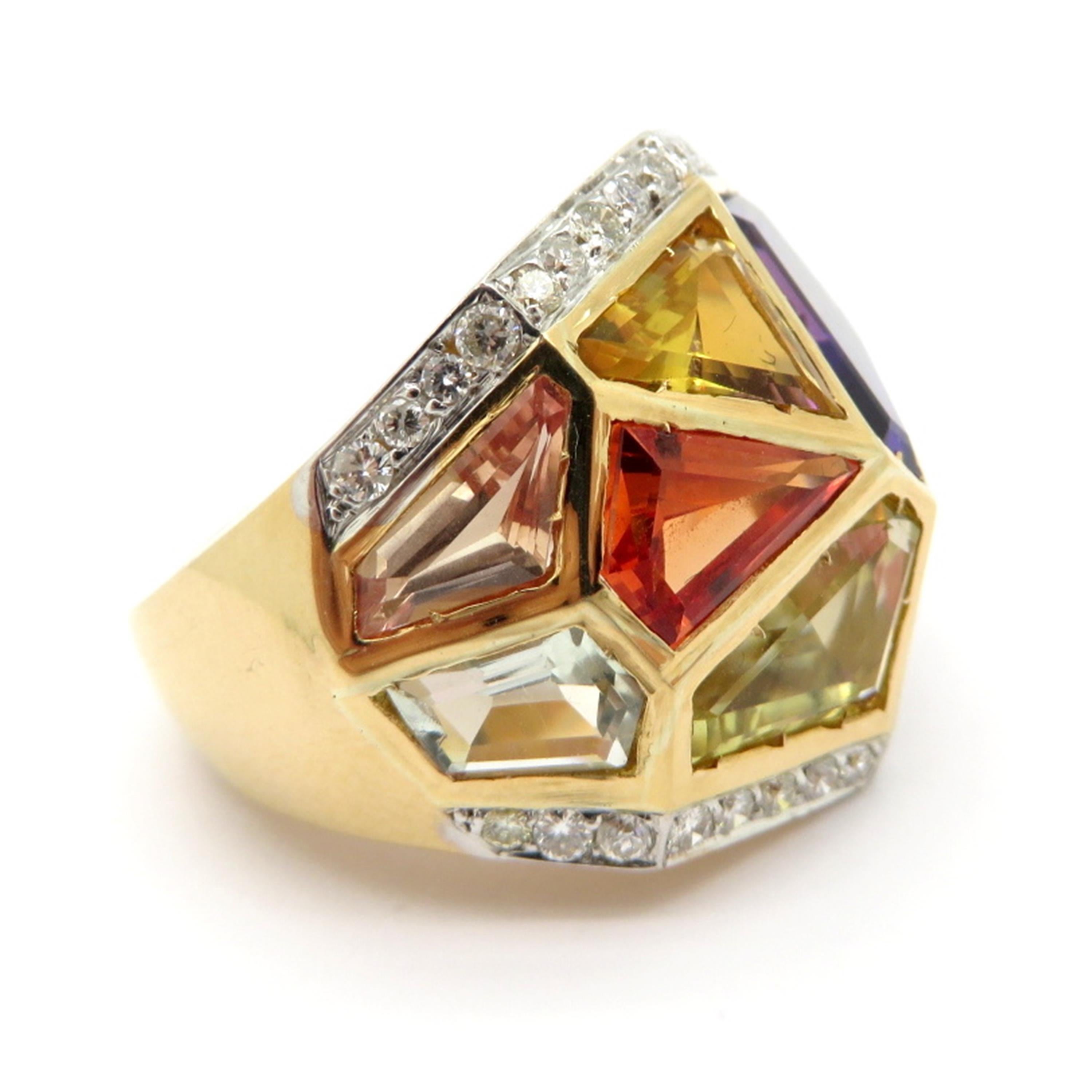 18K, Multi Gemstone Cocktail Ring In Excellent Condition For Sale In Scottsdale, AZ