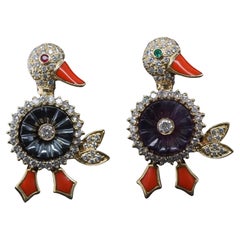 Estate 18K Yellow Gold HAMMERMAN Brothers PAIR of Duck Brooches - VHK#986
