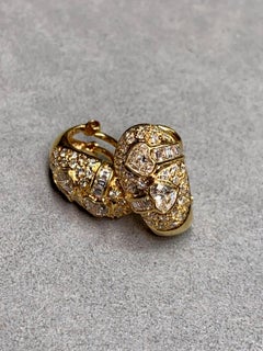 Estate 18K Yellow Gold Heart & Baguette Diamond Omega Back Huggie Earrings G Vs