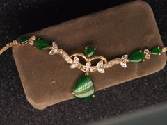 Estate 18K Yellow Gold Italian Made Diamond and Jade Necklace - VHK#923A