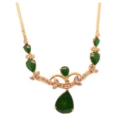 Collier « Estate » en or jaune 18 carats, fabriqué en Italie, avec diamants et jade - VHK#923A