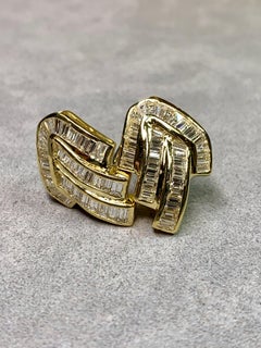 Estate 18K Yellow Gold Large Baguette Diamond Geometric Huggie Earrings 6.60ctw