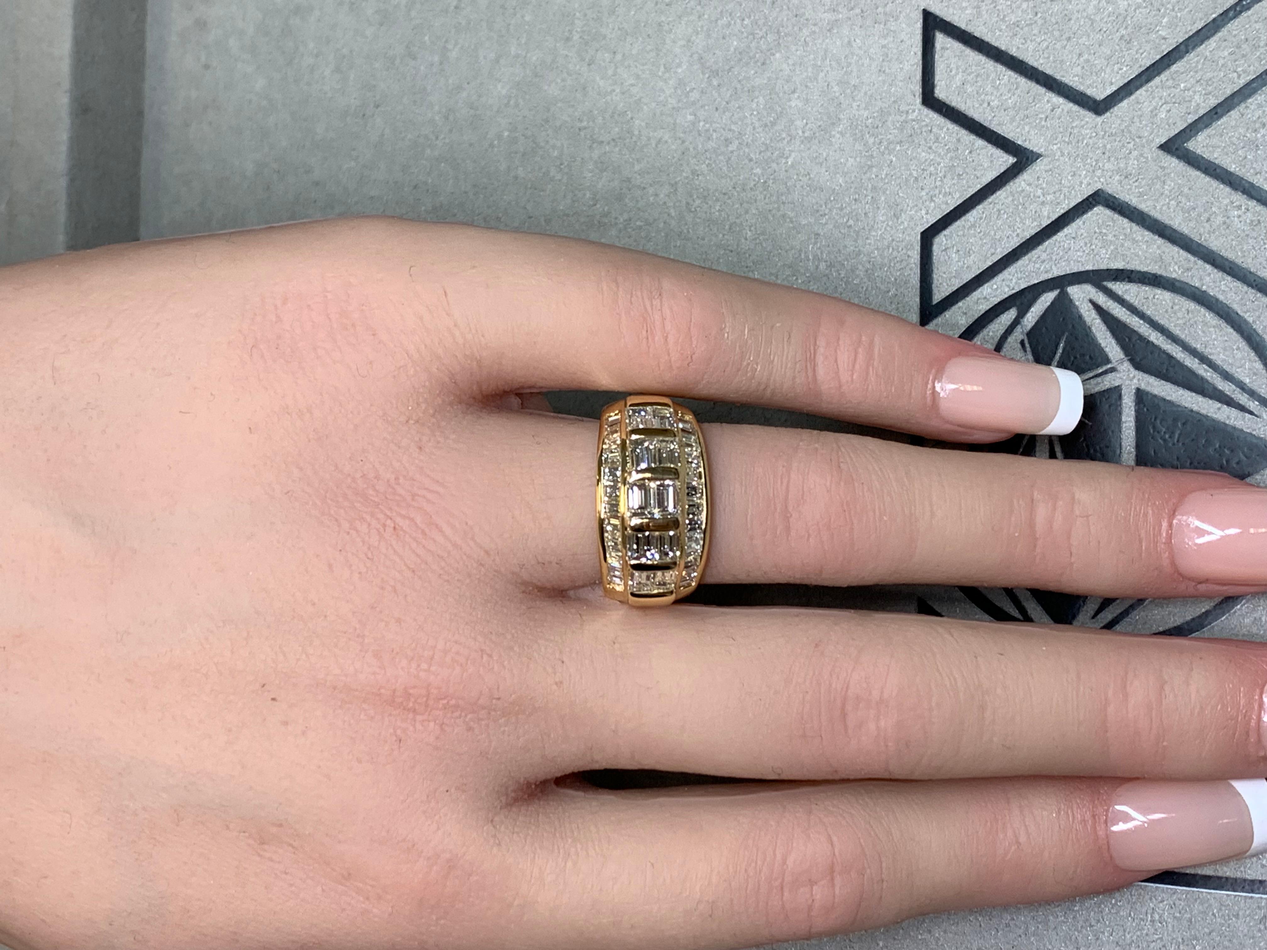 Estate 18K Yellow Gold Large Baguette Diamond Wide Band Cocktail Ring 3.44ctw For Sale 4