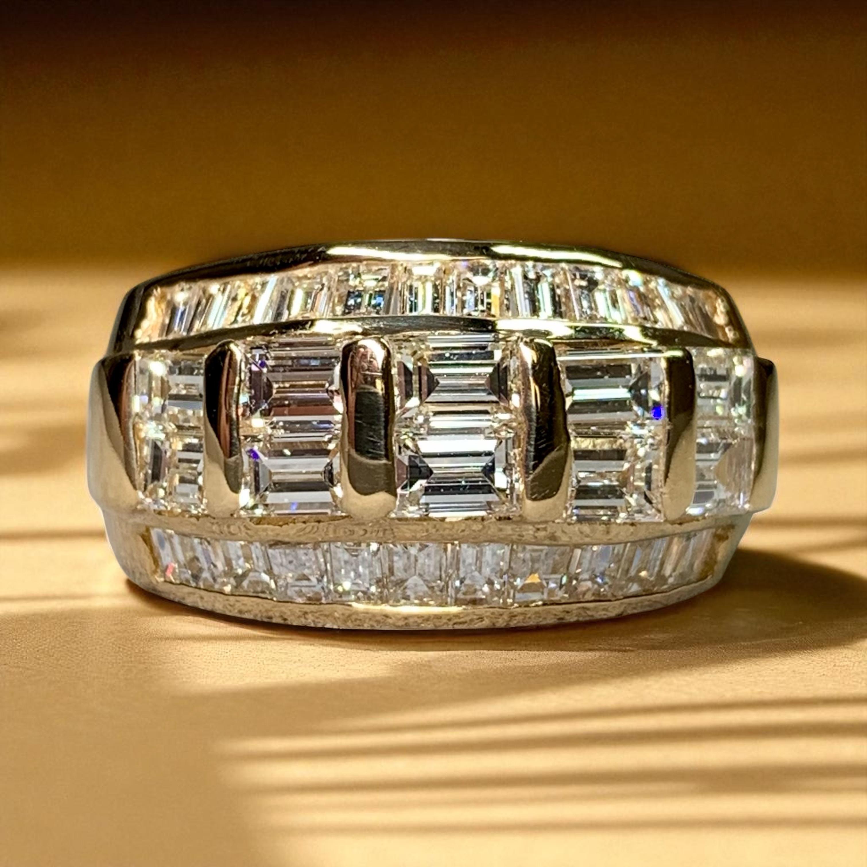 Estate 18K Yellow Gold Large Baguette Diamond Wide Band Cocktail Ring 3.44ctw For Sale 6