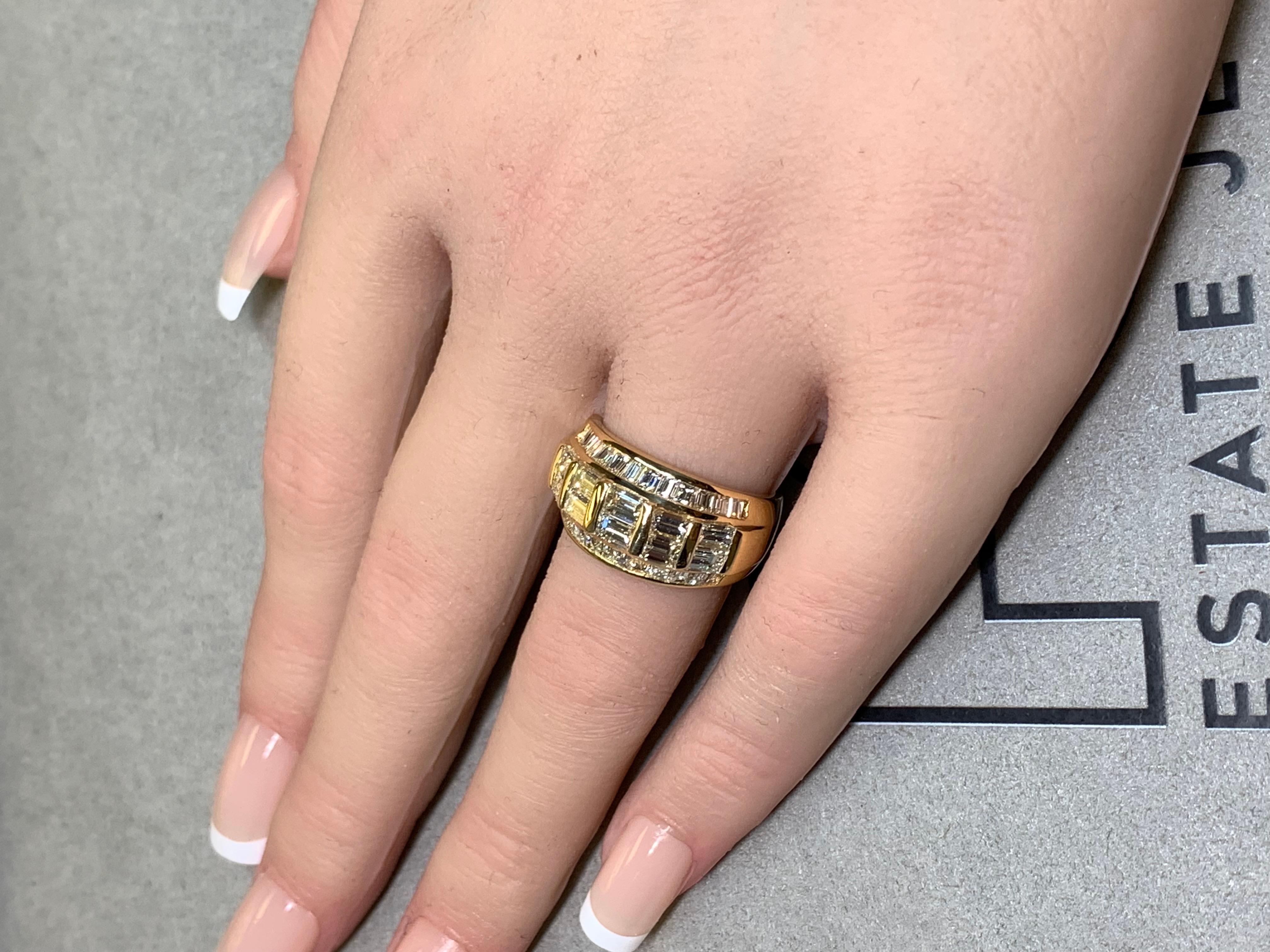 Estate 18K Yellow Gold Large Baguette Diamond Wide Band Cocktail Ring 3.44ctw For Sale 3