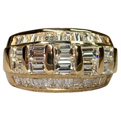 Estate 18K Yellow Gold Large Baguette Diamond Wide Band Cocktail Ring 3.44ctw