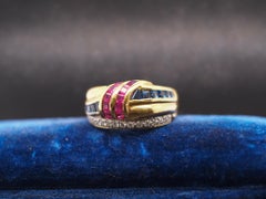 Estate 18K Yellow Gold Levian Ruby, Sapphire and Diamond Ring - VHK#449B