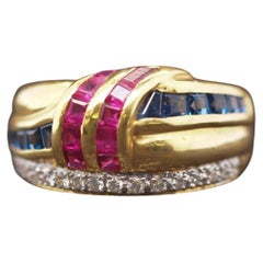 Estate 18K Yellow Gold Levian Ruby, Sapphire and Diamond Ring - VHK#449B