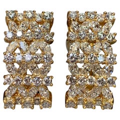 Estate 18K Yellow Gold Marquise Round Diamond Rectangular Huggie Earrings 4.70ct