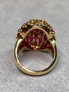 Estate 18K Yellow Gold Marquise Ruby Diamond Oval Bombé Dome Cocktail Ring