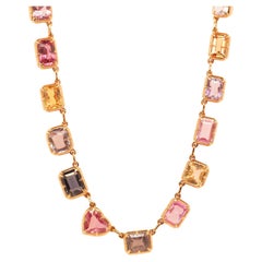 Estate 18K Yellow Gold Multicolor 40ct Unheated Sapphire Necklace - VHK#343a