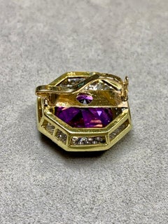 Estate 18K Yellow Gold Octagonal Amethyst Diamond Pendant Enhancer 12.10ctw