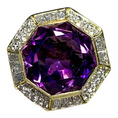 Estate 18K Yellow Gold Octagonal Amethyst Diamond Pendant Enhancer 12.10ctw