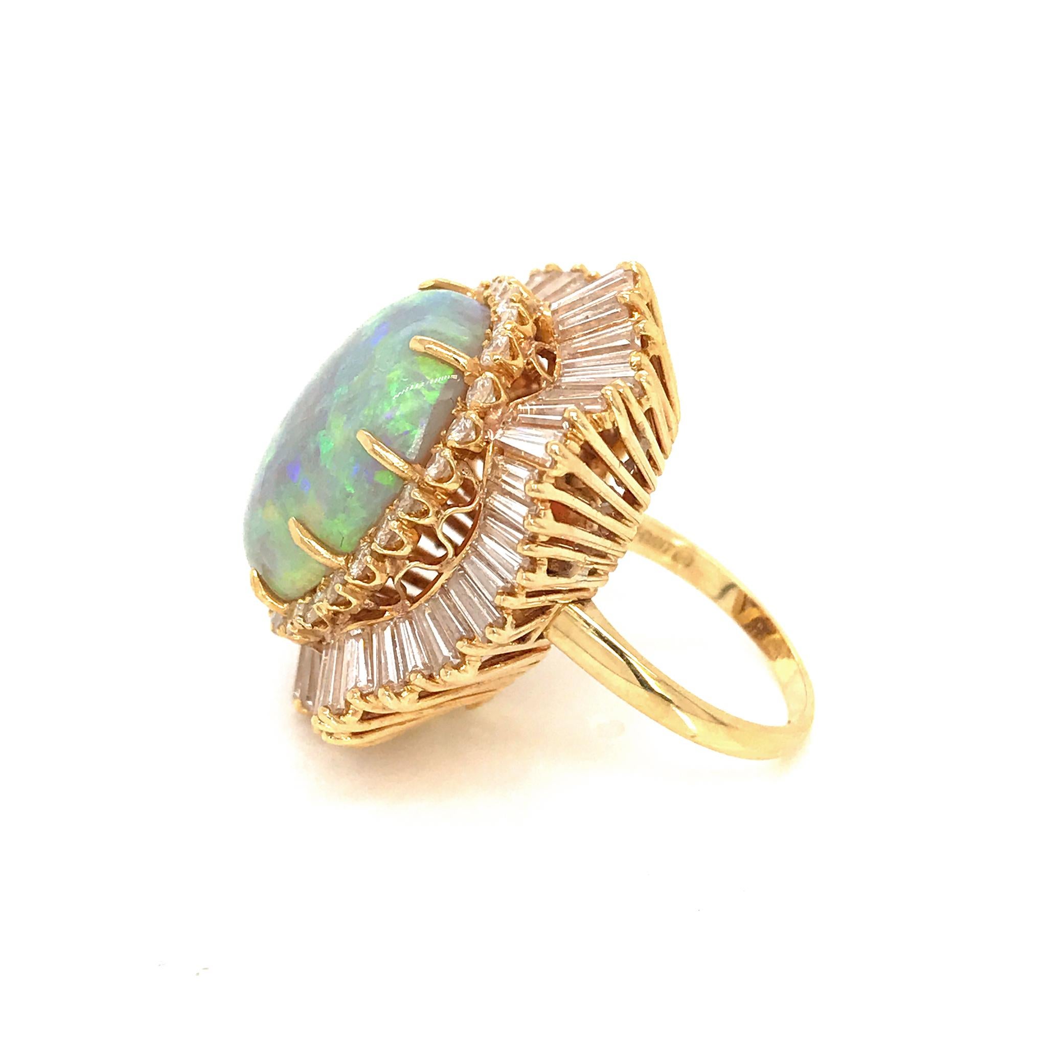 Estate 18 Karat Yellow Gold Opal and Diamond Ballerina Style Ring In Excellent Condition In New York, NY