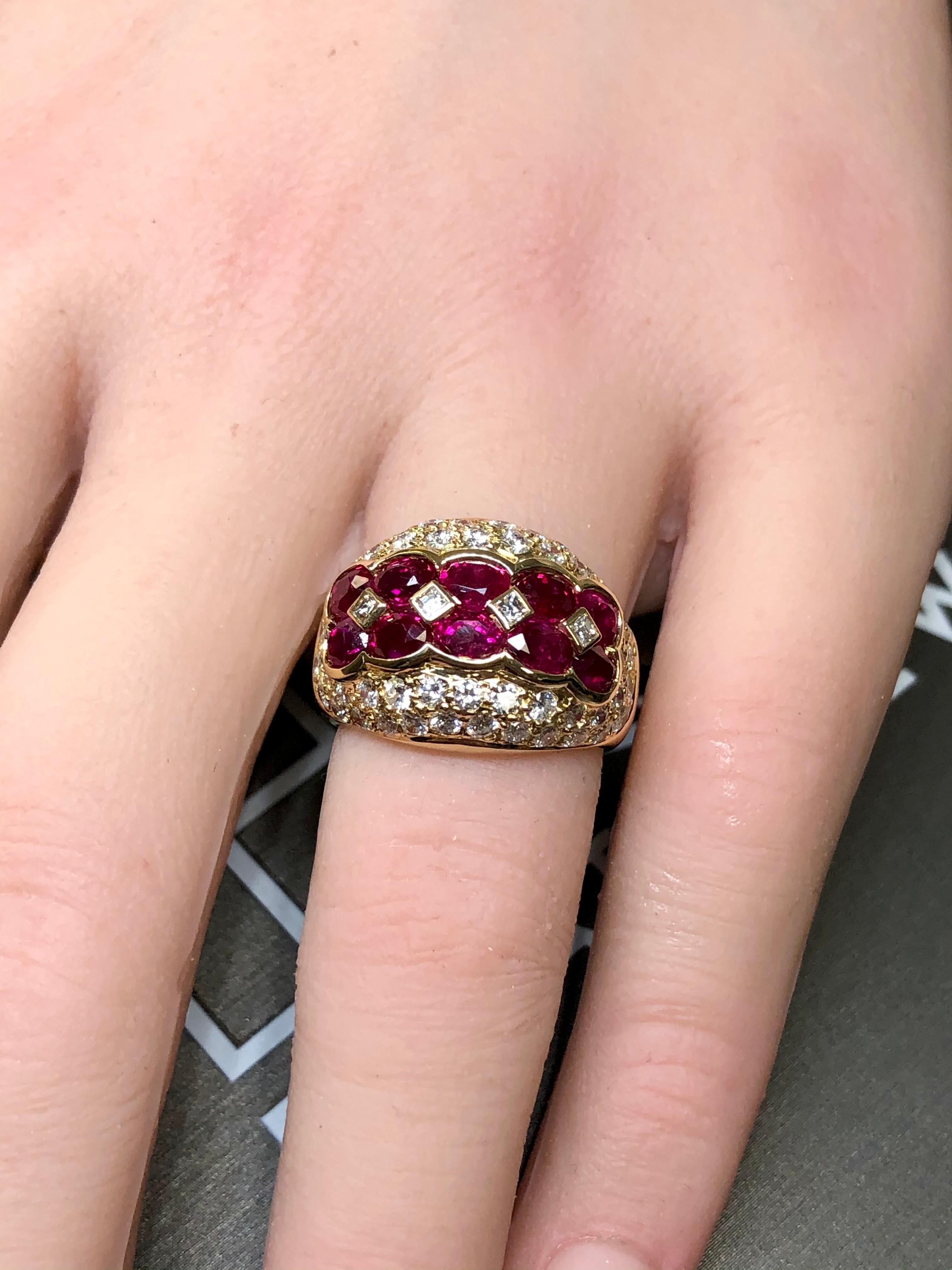 Estate 18K Yellow Gold Oval Ruby Pave Diamond Cocktail Ring 4.57cttw Sz 5.5 For Sale 4