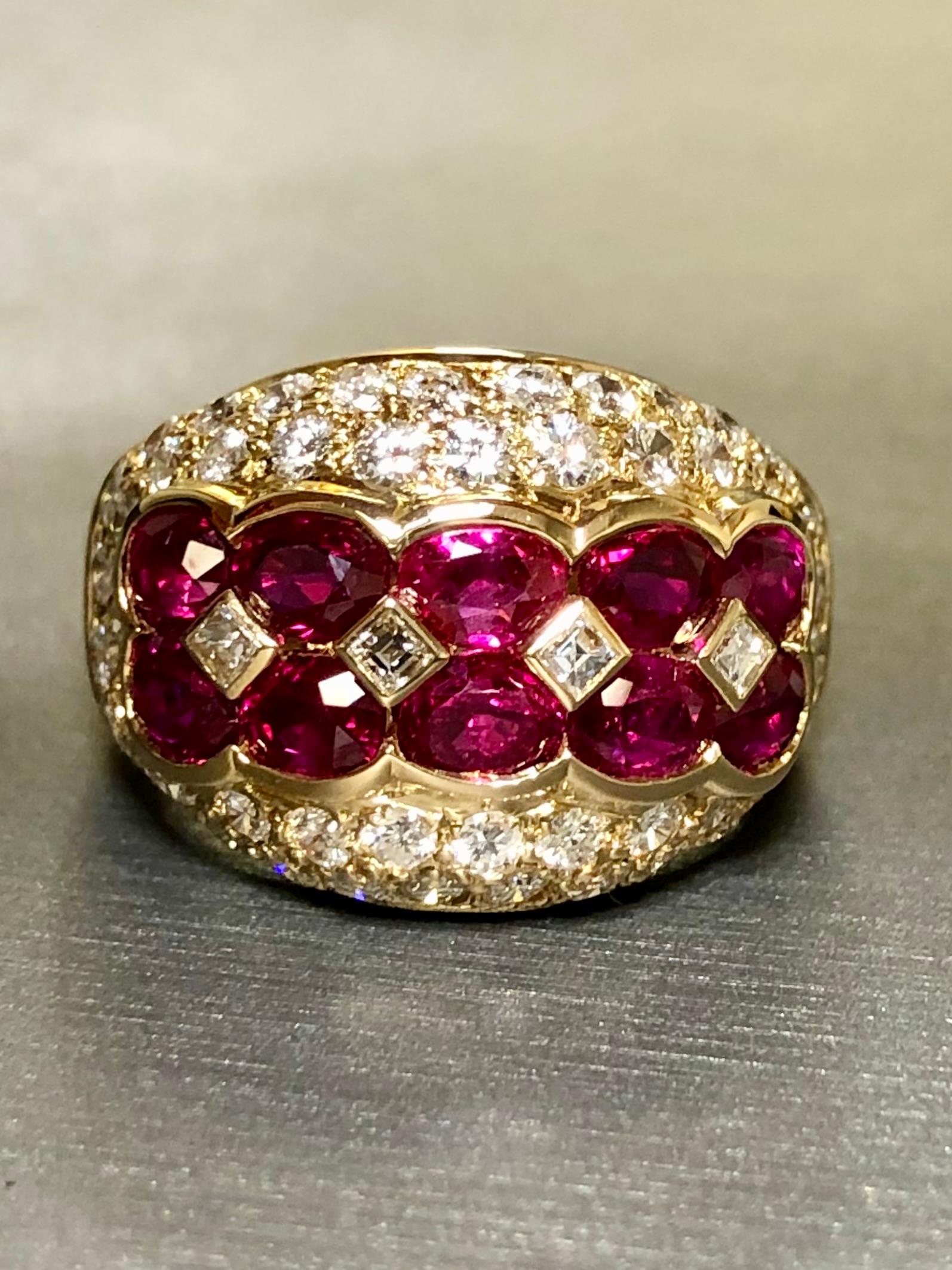 Estate 18K Yellow Gold Oval Ruby Pave Diamond Cocktail Ring 4.57cttw Sz 5.5 For Sale 5
