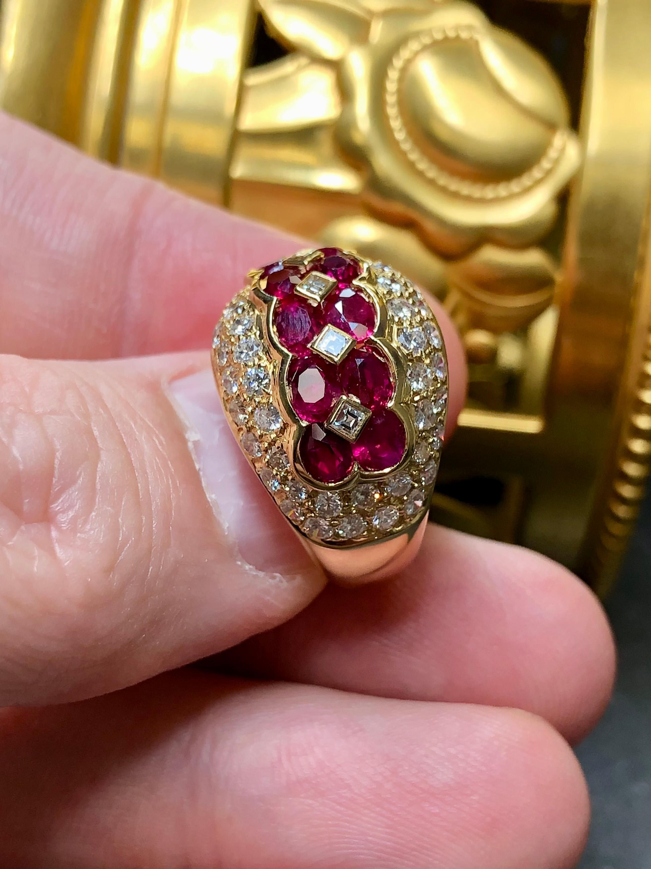 Estate 18K Yellow Gold Oval Ruby Pave Diamond Cocktail Ring 4.57cttw Sz 5.5 For Sale 2