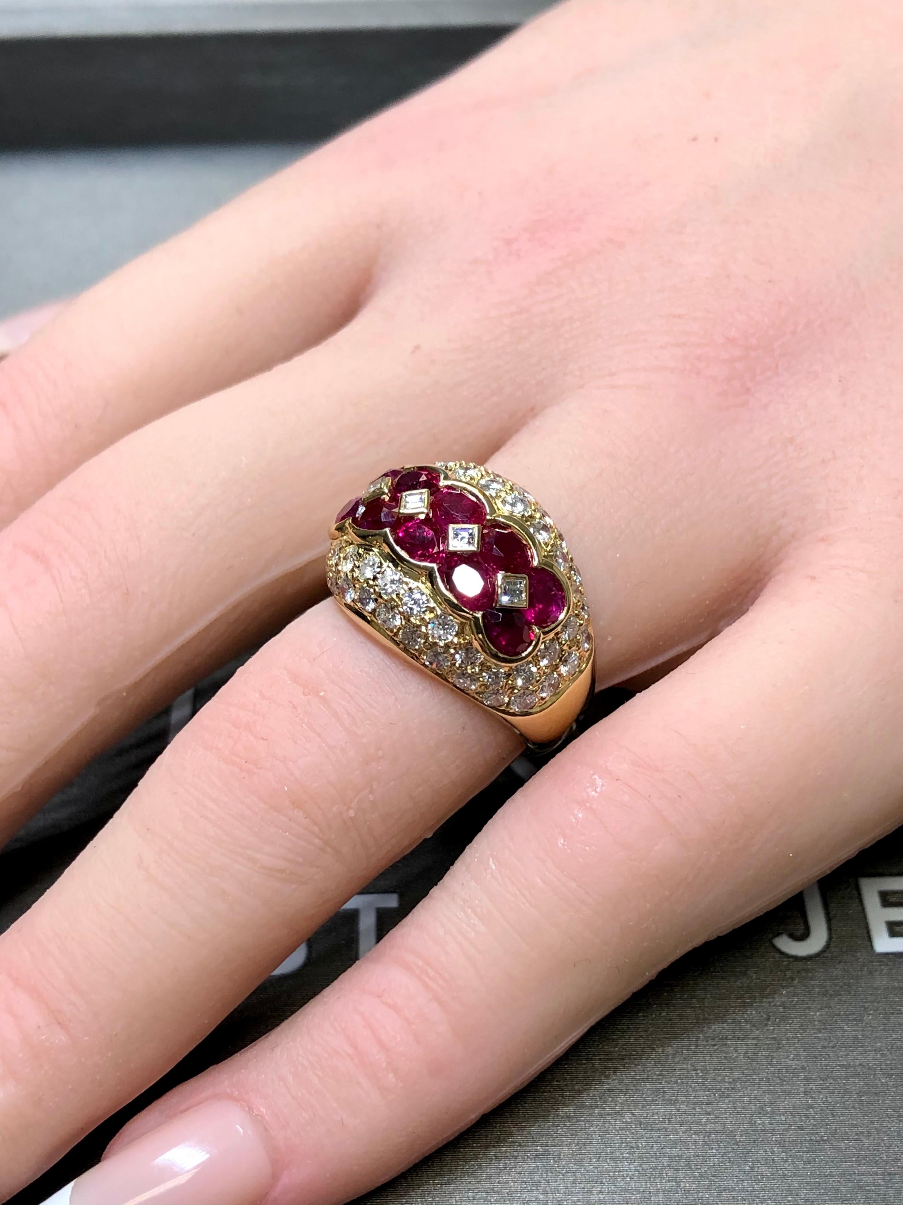 Estate 18K Yellow Gold Oval Ruby Pave Diamond Cocktail Ring 4.57cttw Sz 5.5 For Sale 3