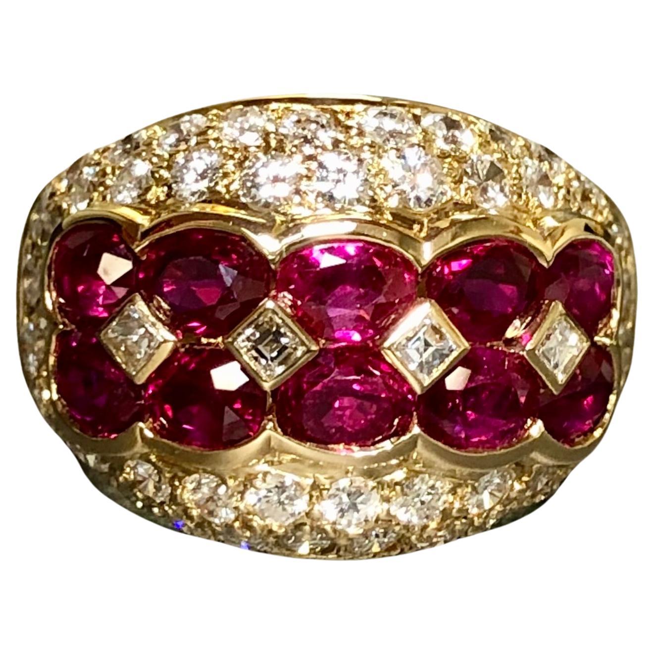 Estate 18K Yellow Gold Oval Ruby Pave Diamond Cocktail Ring 4.57cttw Sz 5.5 For Sale
