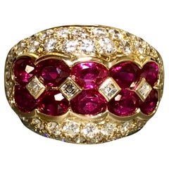 Vintage Estate 18K Yellow Gold Oval Ruby Pave Diamond Cocktail Ring 4.57cttw Sz 5.5