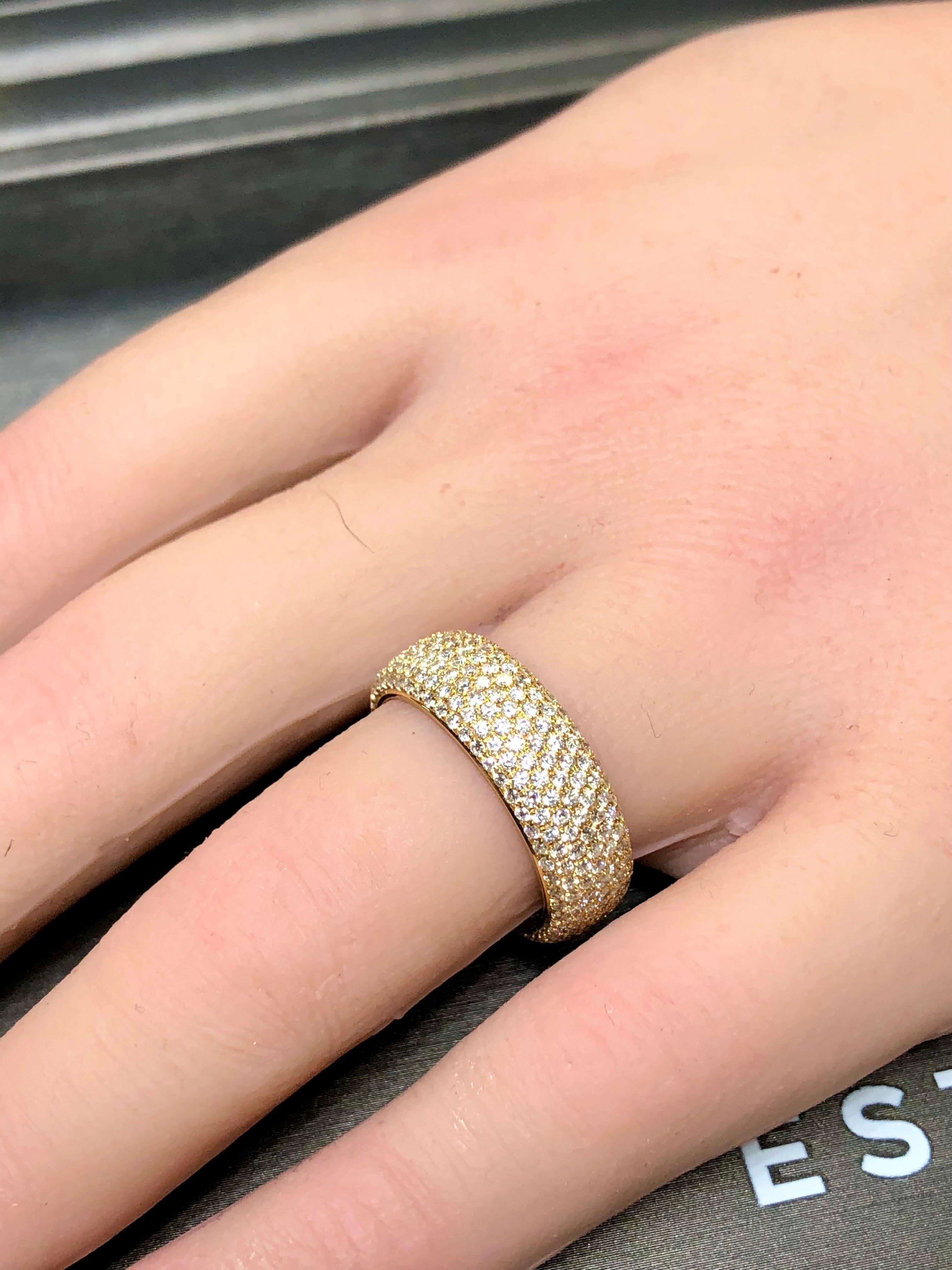 Women's or Men's Estate 18K Yellow Gold Pave Diamond Eternity Band 3.50cttw Sz 7.5 For Sale