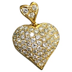 Estate 18K Yellow Gold Pave Diamond Heart Pendant G Vs 2cttw