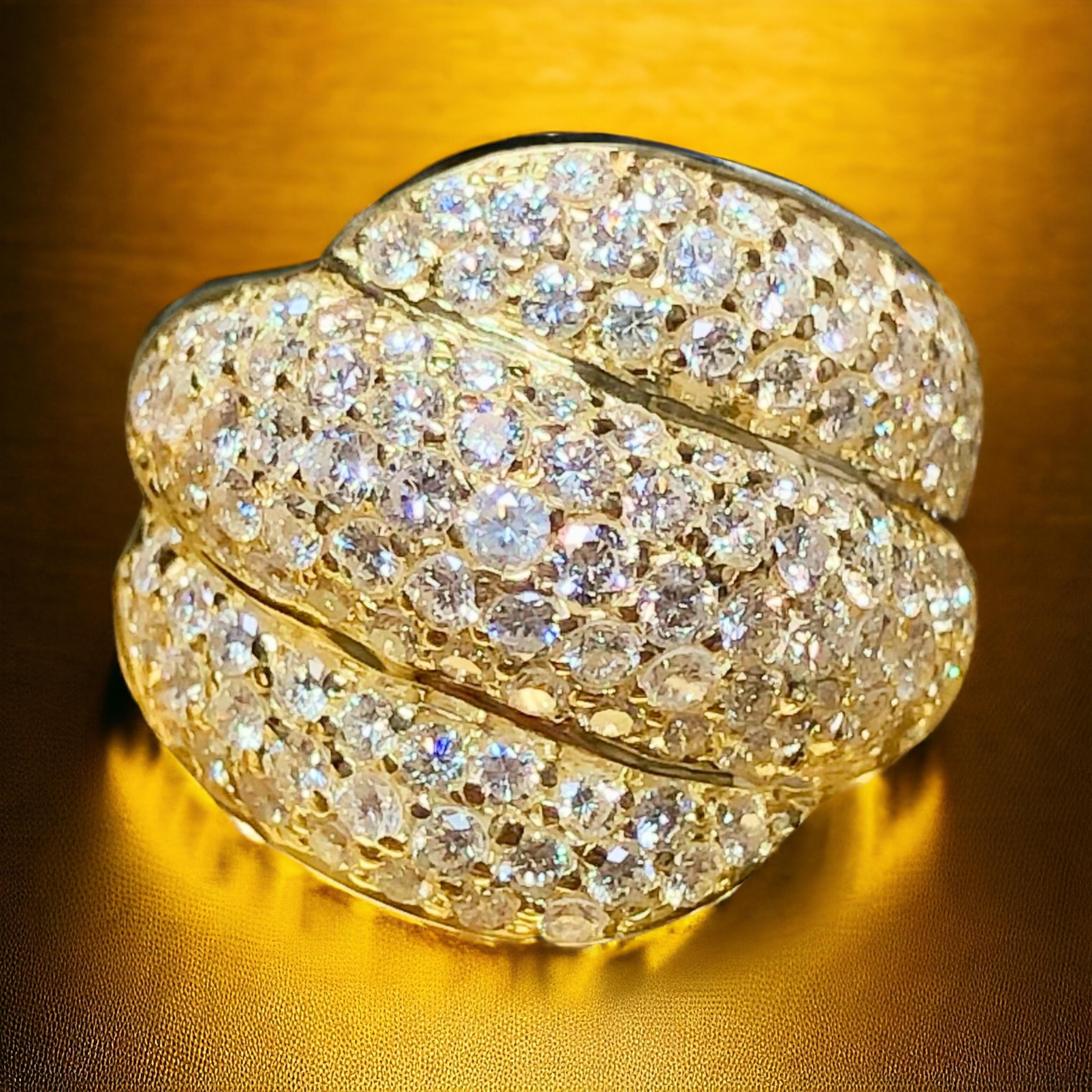Estate 18K Yellow Gold Pave Diamond Wide Scalloped Bypass Ring 2.70cttw Sz 6.5 For Sale 7