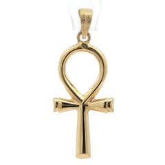 Estate 18k Yellow Gold Polished Egyptian Ankh Charm Pendant