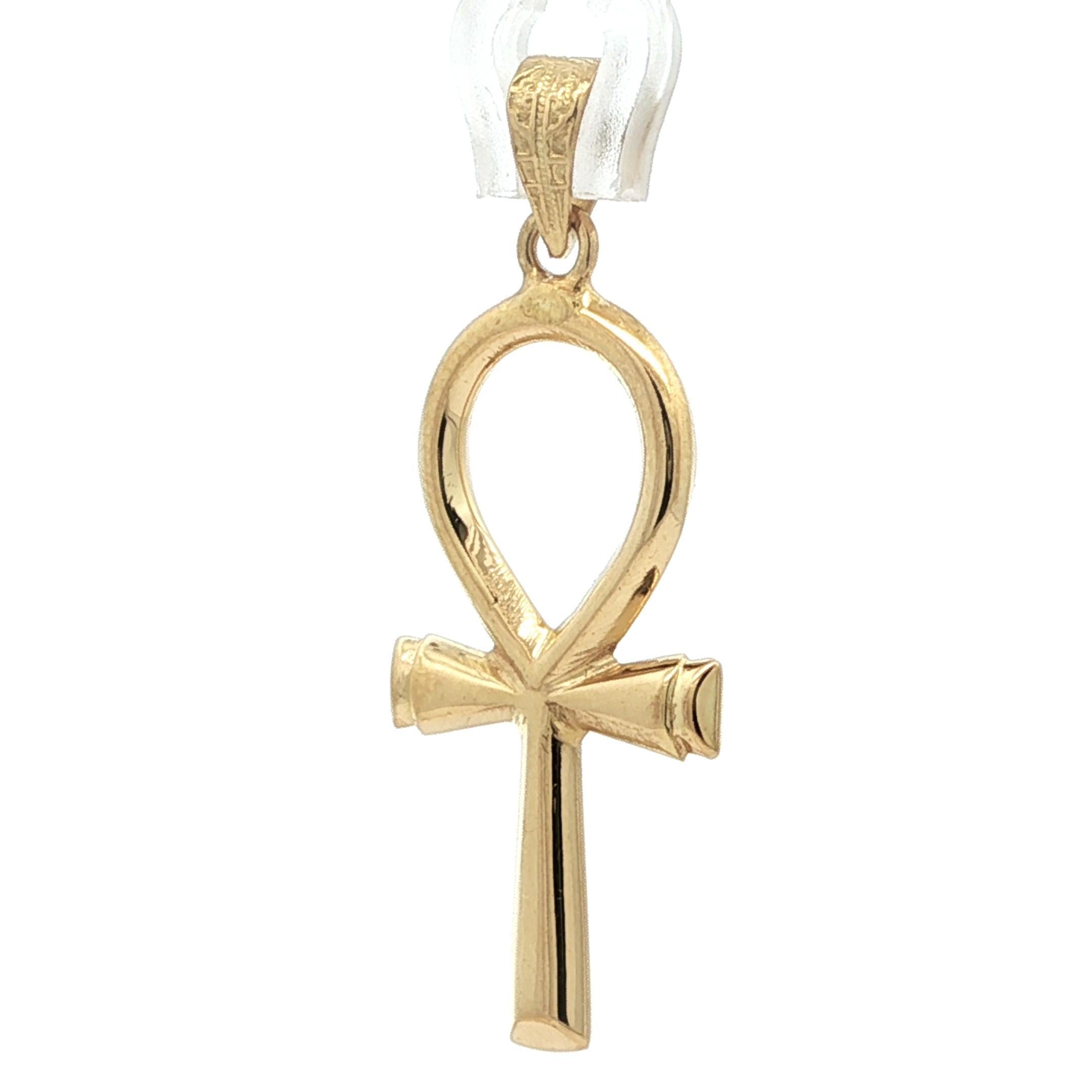 Pendentif breloque Ankh égyptien en or jaune 18k poli Estate Unisexe en vente