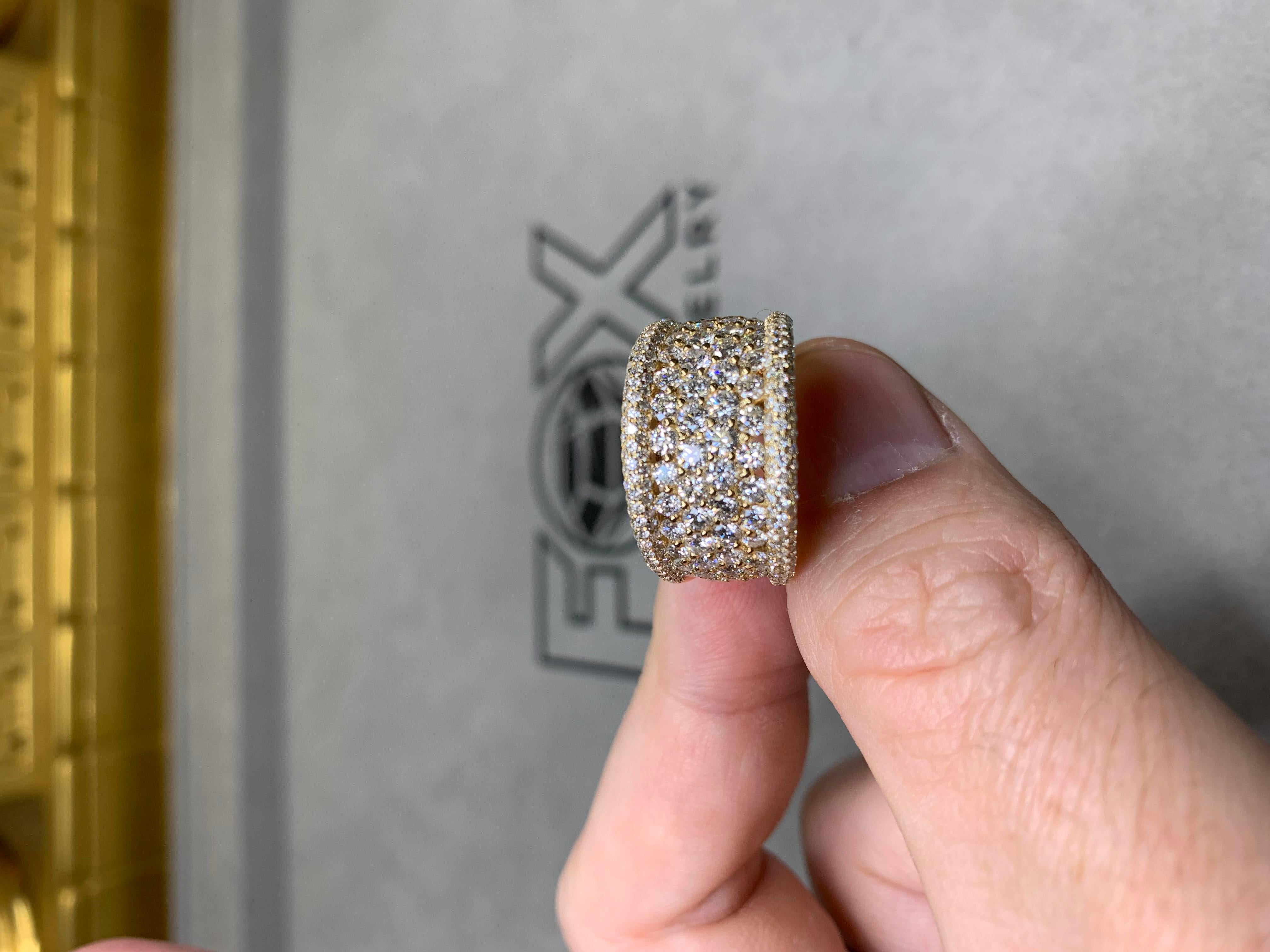 Estate 18K Yellow Gold Prong Set Diamond Wide Cigar Band Cocktail Ring 4.70ctw im Angebot 1