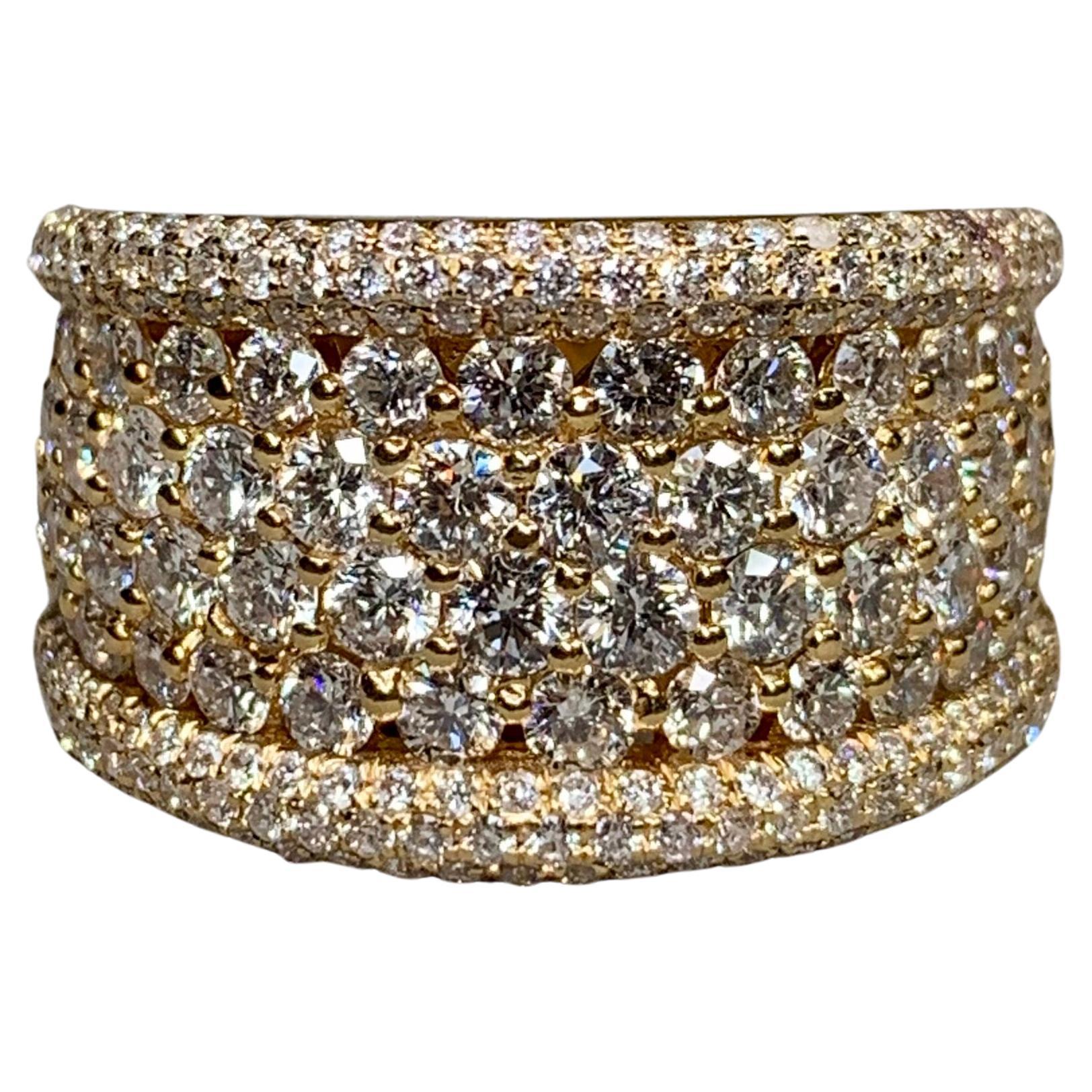 Estate 18K Yellow Gold Prong Set Diamond Wide Cigar Band Cocktail Ring 4.70ctw