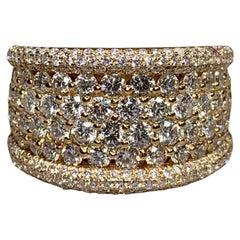 Estate 18K Yellow Gold Prong Set Diamond Wide Cigar Band Cocktail Ring 4.70ctw