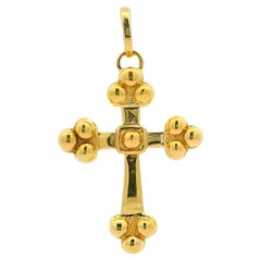 Estate 18k Yellow Gold Puffed Cross w/ Open Enhancer Bail Pendant